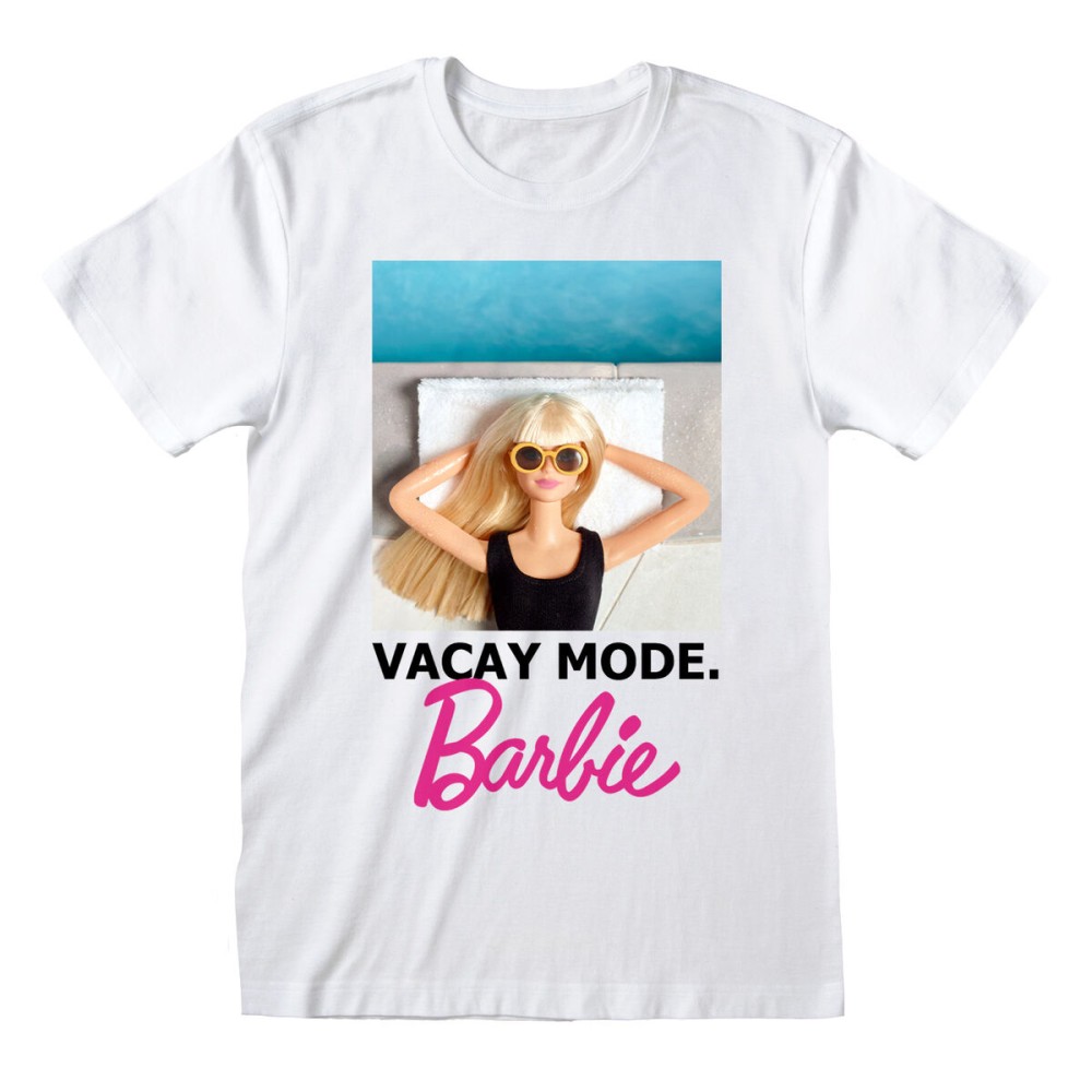 Tricou cu Mânecă Scurtă Barbie Vacay Mode Alb Unisex