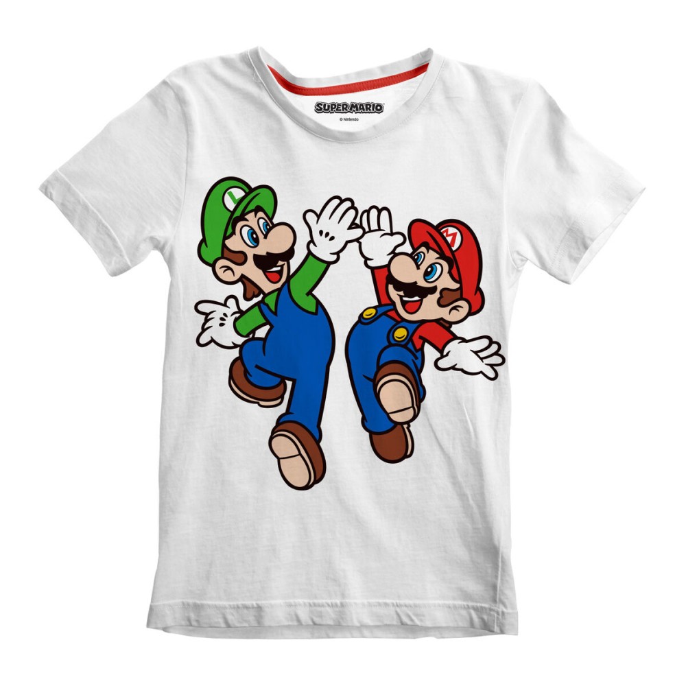 Tricou cu Mânecă Scurtă pentru Copii Super Mario Mario and Luigi Alb