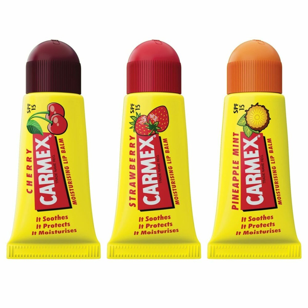 Balsam de buze hidratant Carmex Triplo Transparent Spf 15 Căpșună Ananas Cireșe 3 Piese (3 Unități)