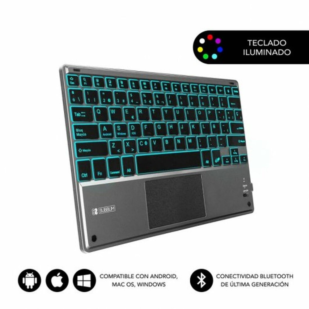 Tastatură cu Touchpad Subblim SUB-KBT-SMBT51 Gri Multicolor Qwerty Spaniolă QWERTY
