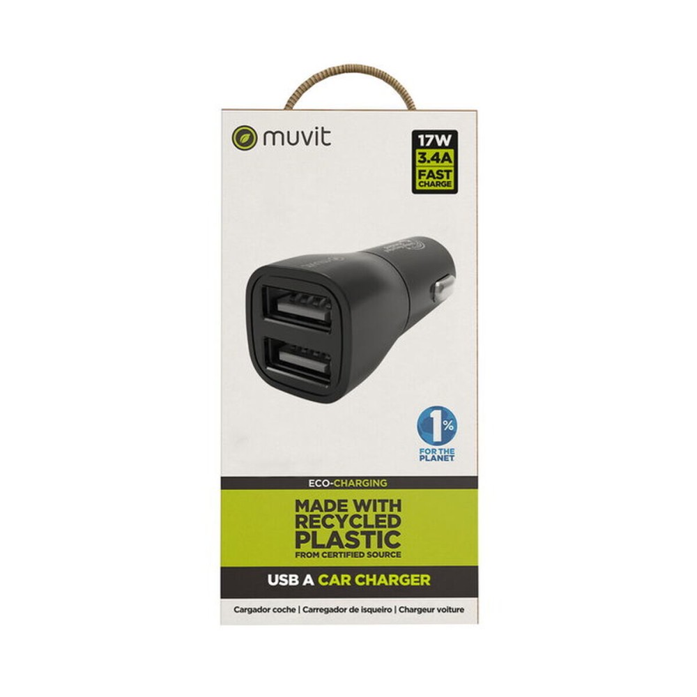 Încărcător USB pentru Mașină 2 Porturi Muvit Negru