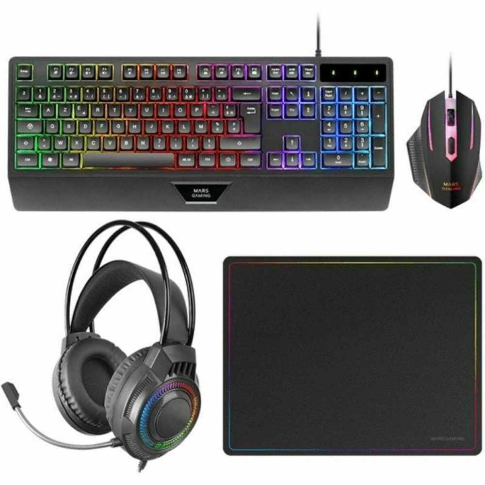 Tastatură și Mouse Mars Gaming MCP124PROES Negru Multicolor Qwerty Spaniolă (4 Unități)