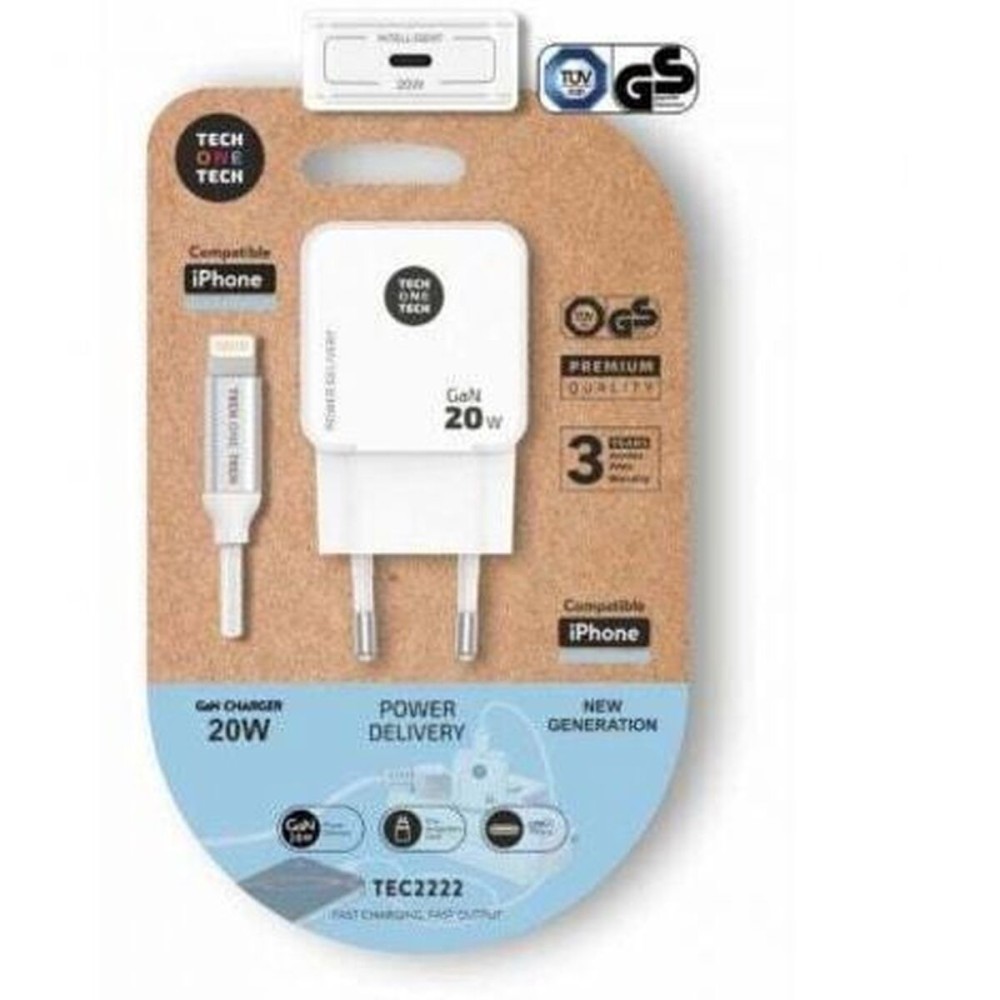 Încărcător de Perete + Cablu Lightning MFI Tech One Tech Alb 20 W