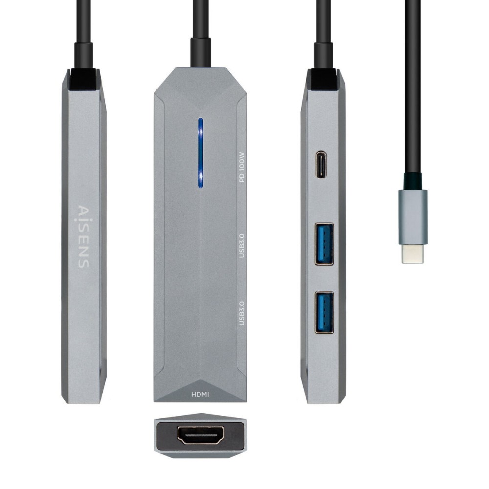 Hub USB-C Aisens ASUC-4P002-GR Gri 100 W