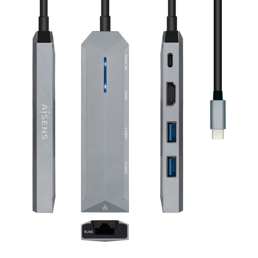 Hub USB-C Aisens ASUC-5P003-GR Negru Gri 100 W