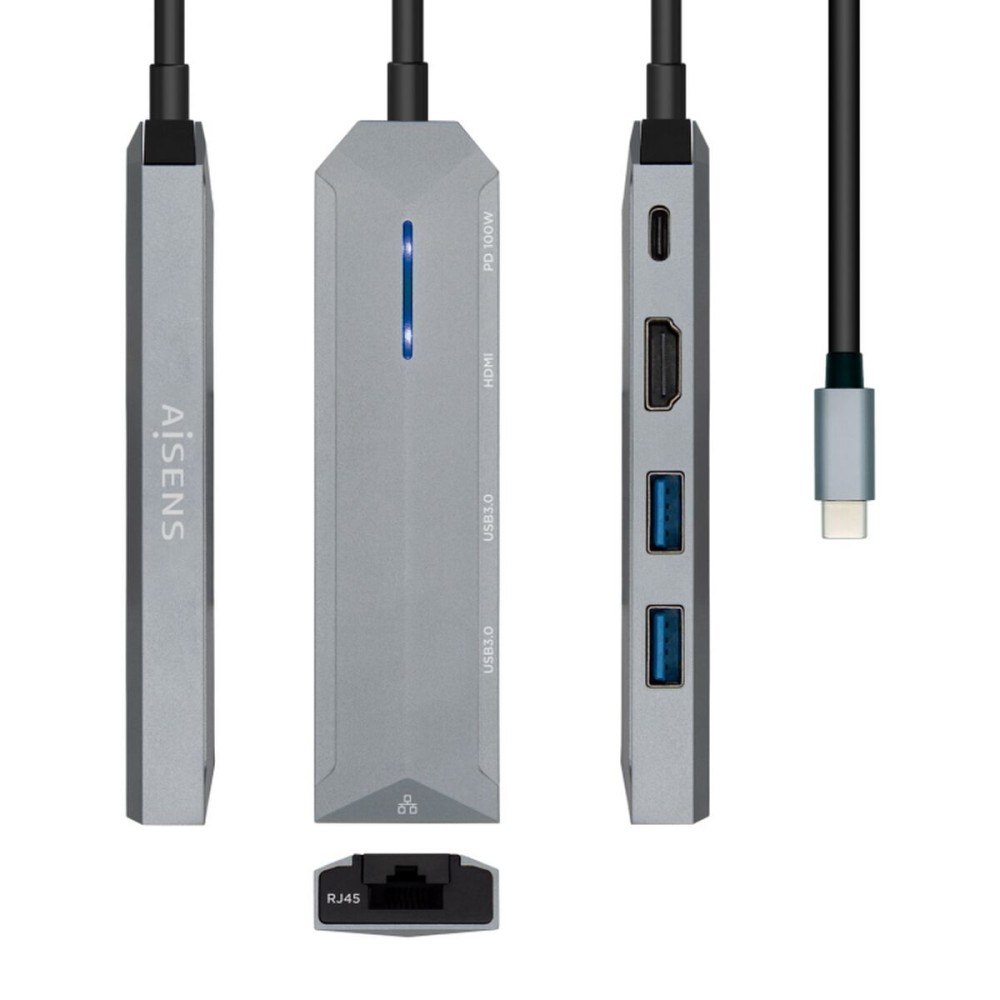 Hub USB-C Aisens ASUC-5P003-GR Negru Gri 100 W