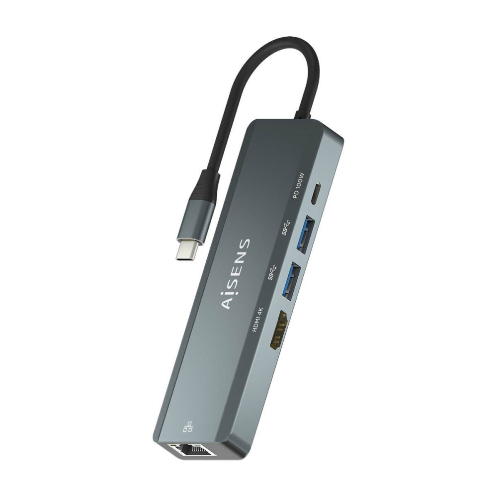 Hub USB Aisens ASUC-5P011-GR Gri Multicolor 100 W