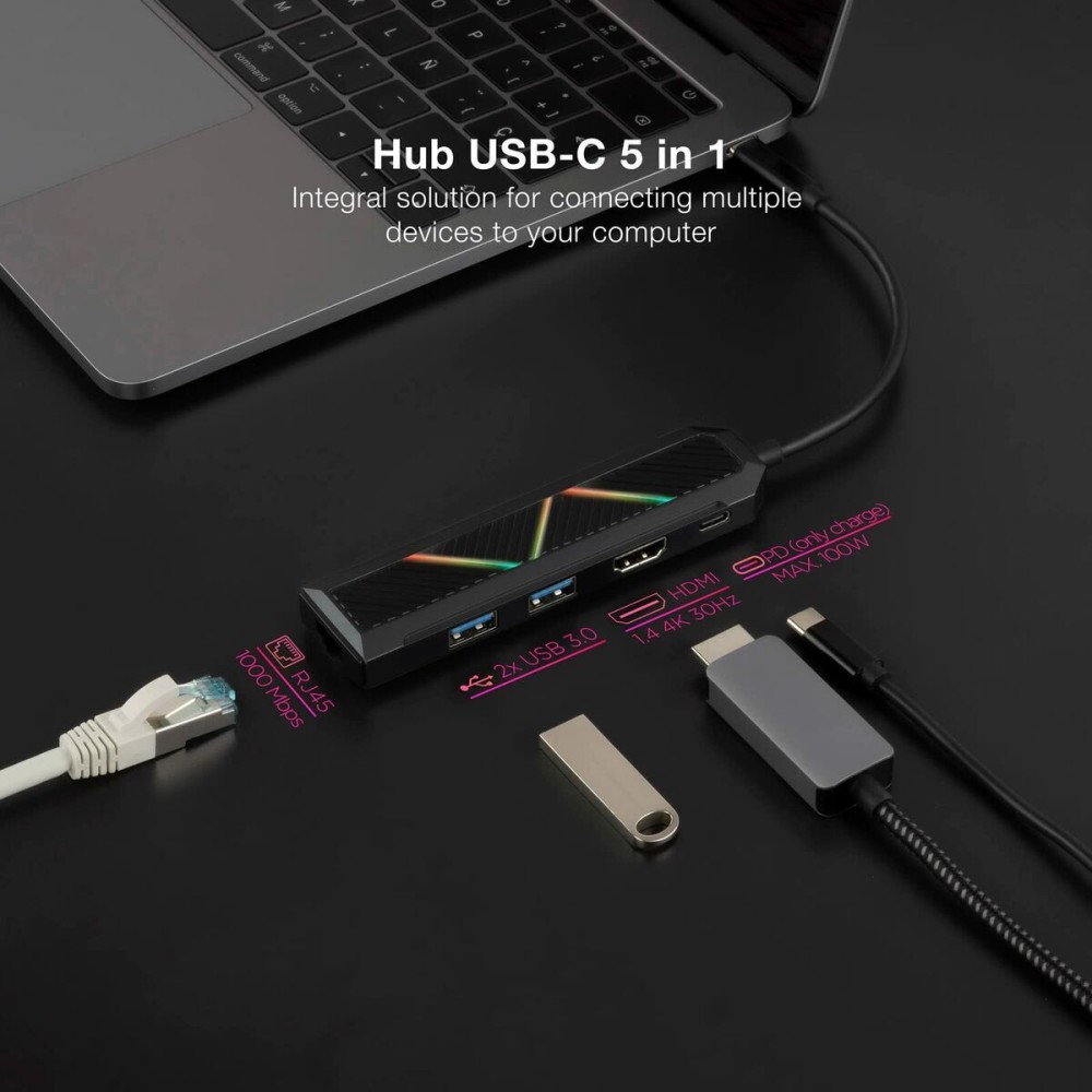 Hub USB-C NANOCABLE 10.16.0501 Negru 100 W