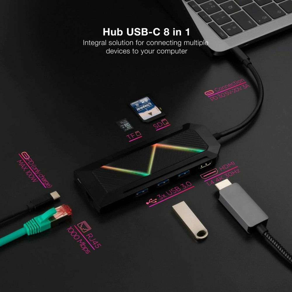 Hub USB-C NANOCABLE 10.16.0801 Negru 100 W