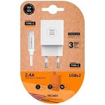 Încărcător de Perete + Cablu USB-C Tech One Tech TEC2403 Alb 12 W Double