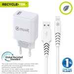 Încărcător de Perete + Cablu USB A la USB-C Muvit for Change SN-TC170DS1E150A + DC-006 Alb 12 W