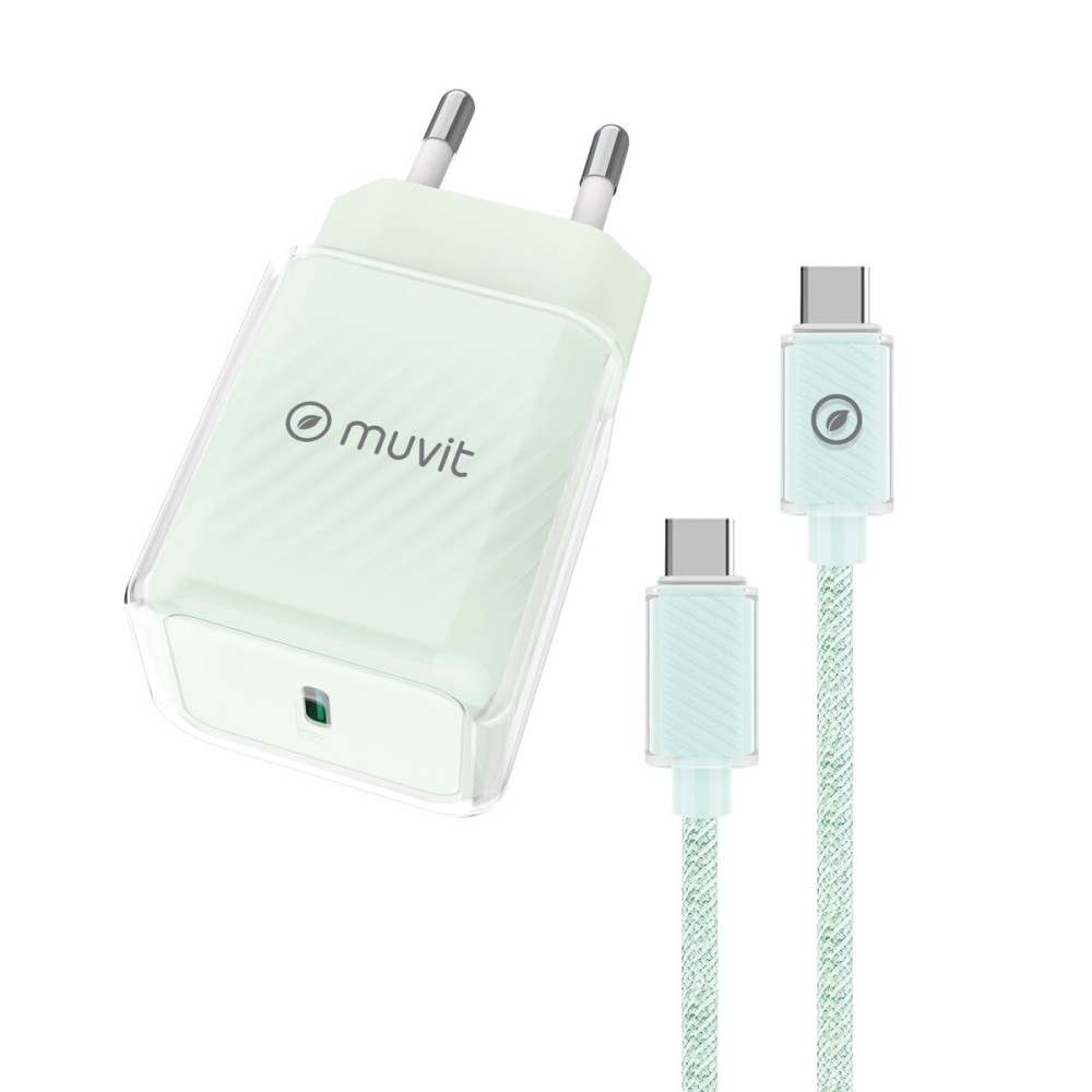 Încărcător de Perete + Cablu USB-C Muvit for Change  Glass GaN Verde