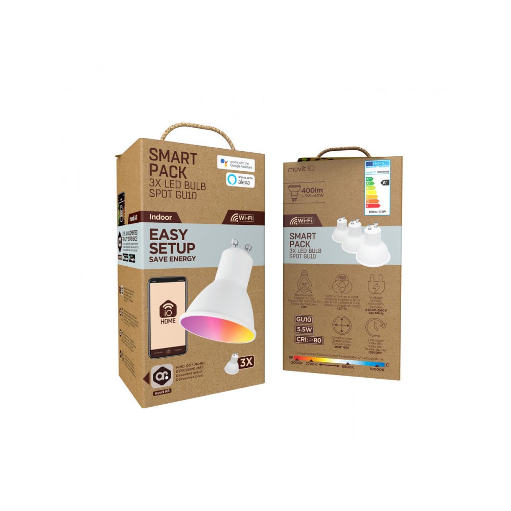Bec Inteligent Muvit iO Pack 3 5,5 W GU10 400 lm Wi-Fi LED 2700 K 6500 K