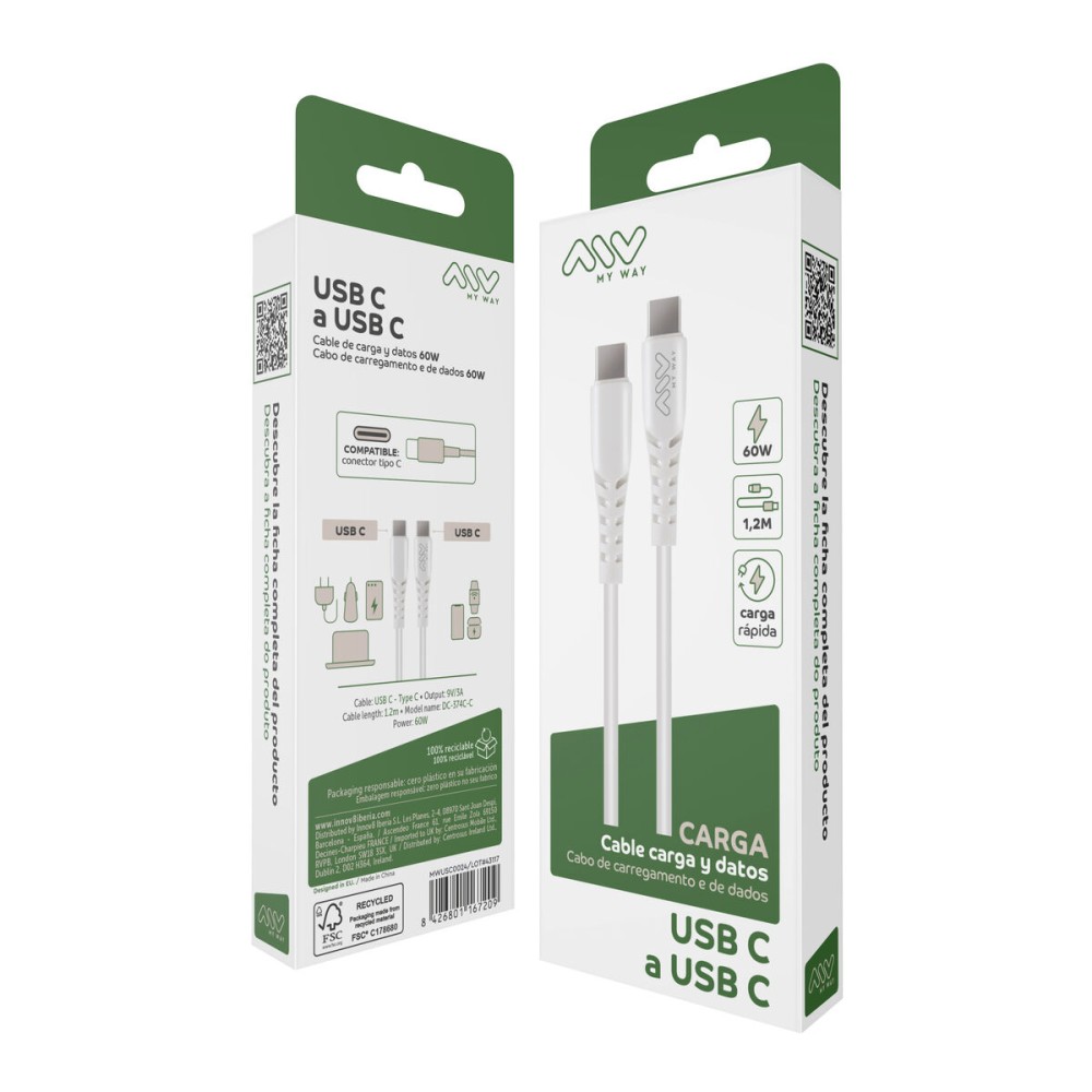 Cablu USB-C la USB-C Myway Alb