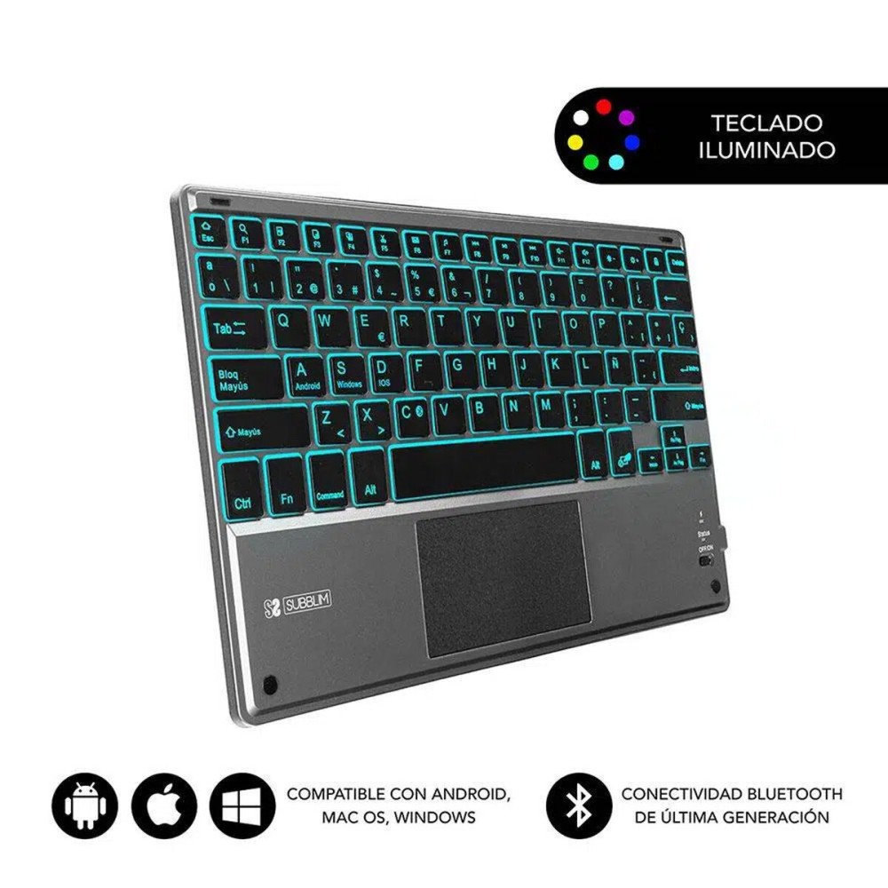 Tastatură Bluetooth cu Suport pentru Tabletă Subblim SUB-KBT-SMBT51 Gri Multicolor Qwerty Spaniolă