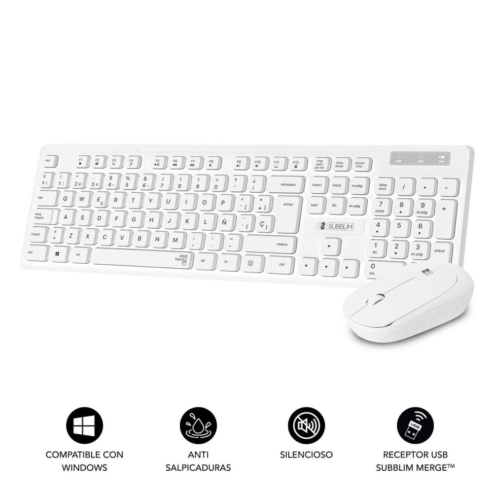Tastatură și Mouse Fără Fir Subblim SUBKBC-CSSW11 Alb Qwerty Spaniolă