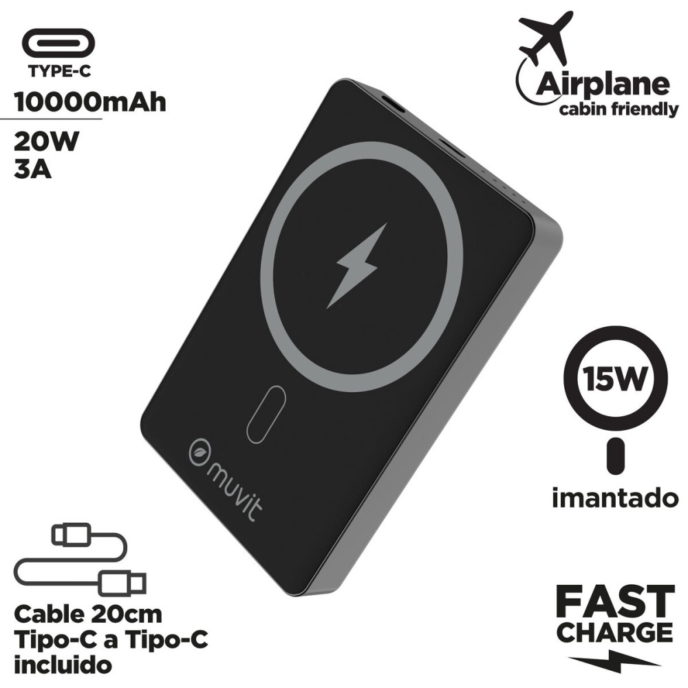 Powerbank Muvit for Change Negru Aluminiu 10000 mAh
