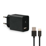 Încărcător de Perete + Cablu USB A la USB C KSIX USB Negru