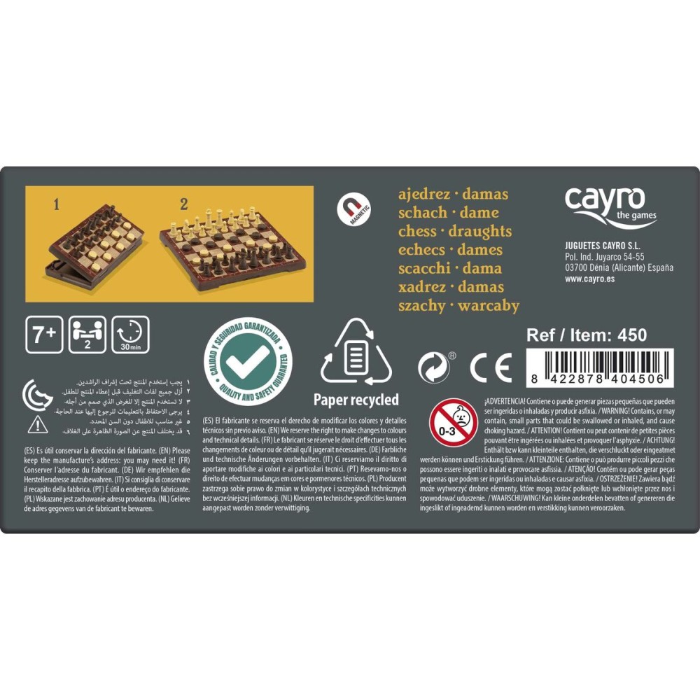 Tablă de Șah și Dame Magnetic Cayro C450 Plastic (16 x 16 cm)