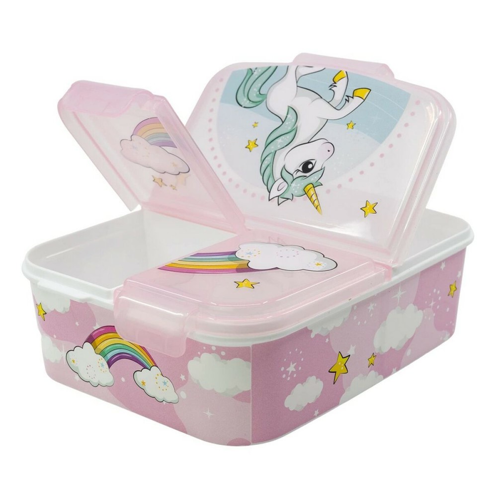 Cutie de prânz cu compartiment pentru tacâmuri  Stor Unicorn Rainbow (6,7 x 16,5 x 19,5 cm)