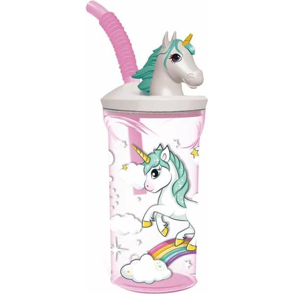 Pahar cu Pai Stor Unicorn Rainbow Roz (360 ml)