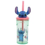Pahar cu Pai Stitch Flowers 3D 360 ml