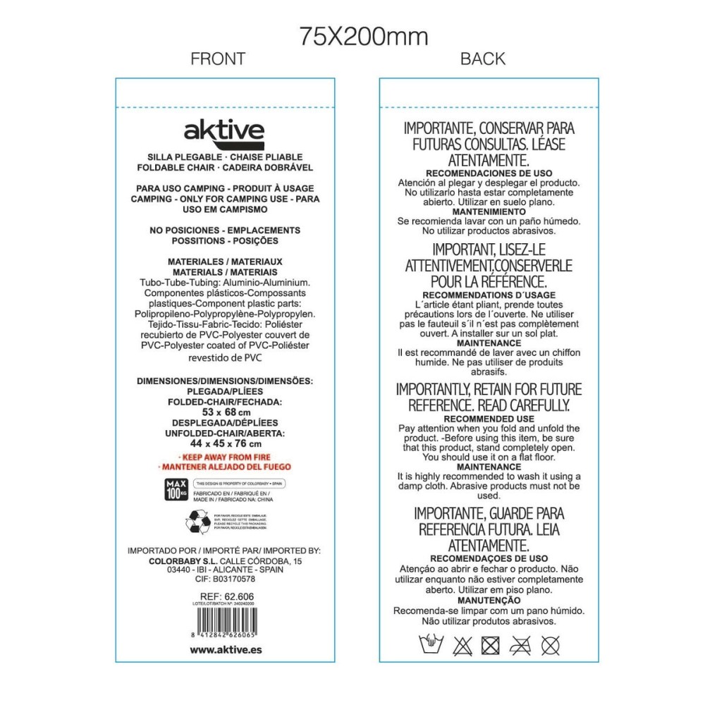 Scaunul Pliabil Aktive 44 x 45 x 76 cm