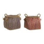 Coș Multifuncțional DKD Home Decor Albastru Roșu Natural Fibră naturală (2 Unități)