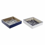 Suport pentru Șervețele DKD Home Decor Metal Alb Bleumarin Lemn MDF (2 pcs)