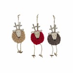 Ornament de Crăciun DKD Home Decor Poliester Lemn Ren (3 pcs) (8 x 3 x 26 cm)