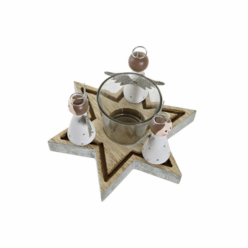 Suport de lumânări de Crăciun DKD Home Decor Geam Lemn (17 x 17 x 9 cm)