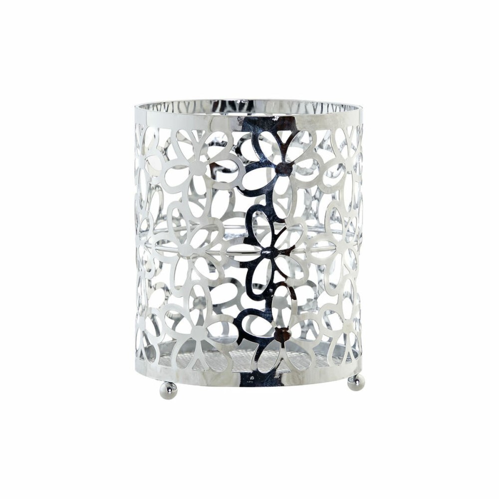 Coș de tacâmuri DKD Home Decor Argintiu Metal Margaretă 12 x 12 x 15 cm