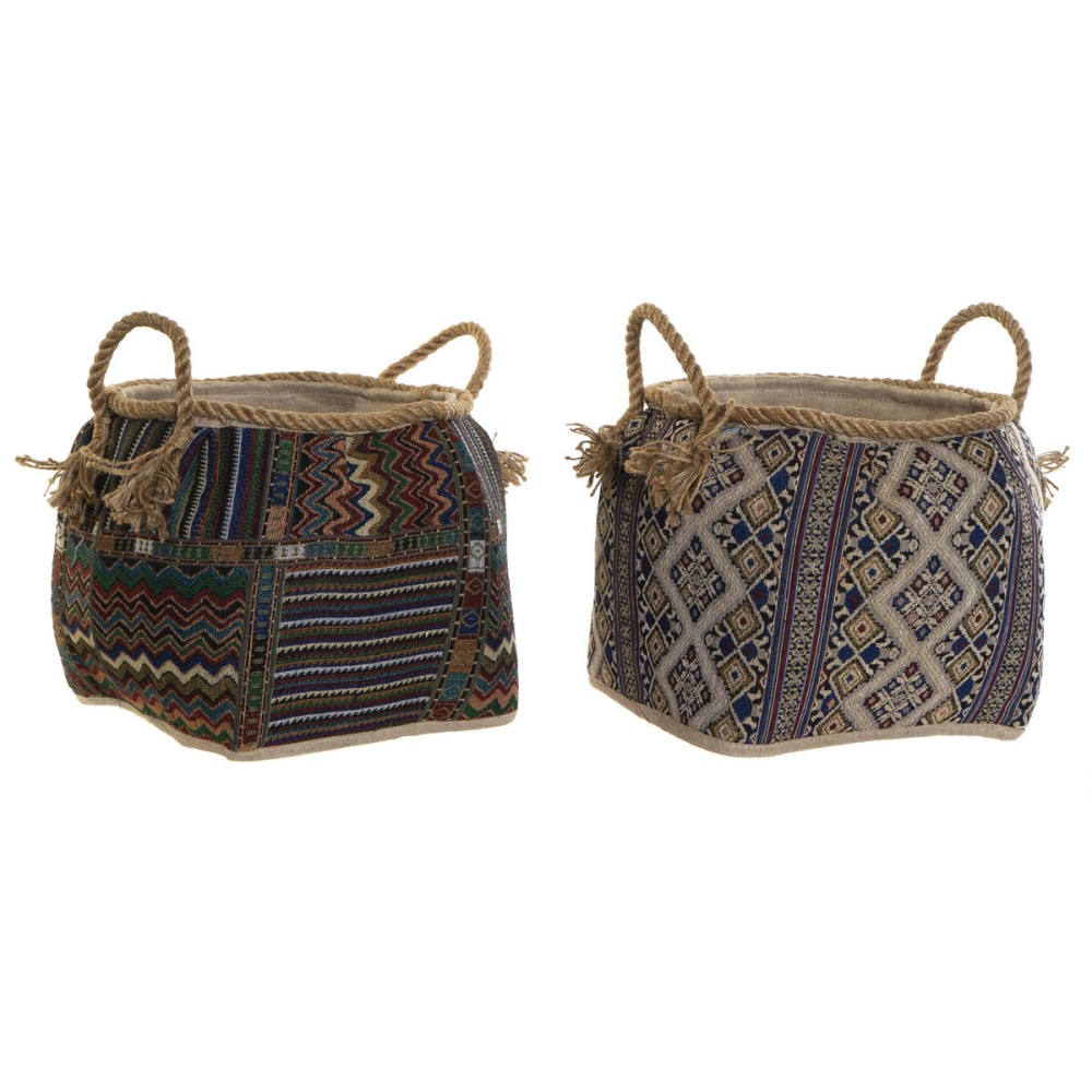 Coș DKD Home Decor Multicolor Fibră naturală Boho 30 x 30 x 30 cm 2 Piese (2 Unități)