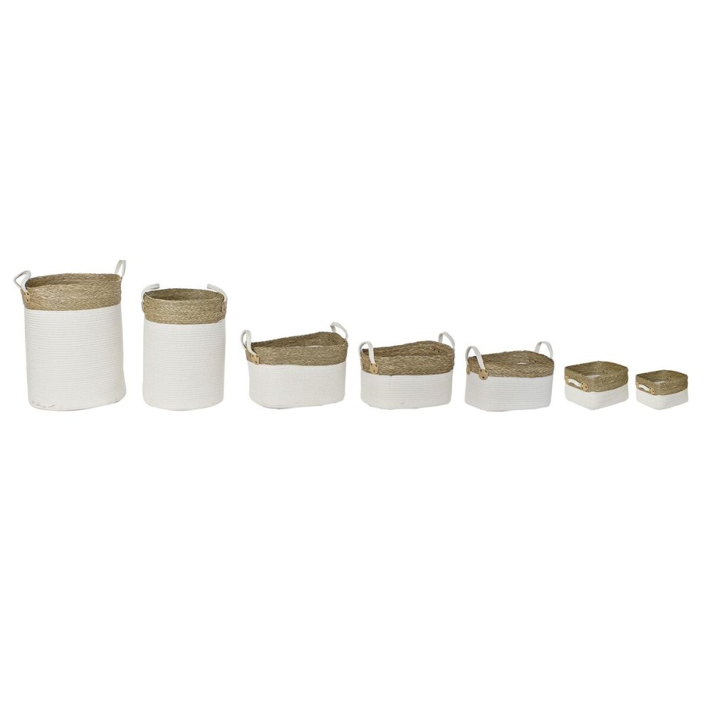 Set de Coșuri DKD Home Decor Alb Maro Fibră naturală 41 x 41 x 52,5 cm