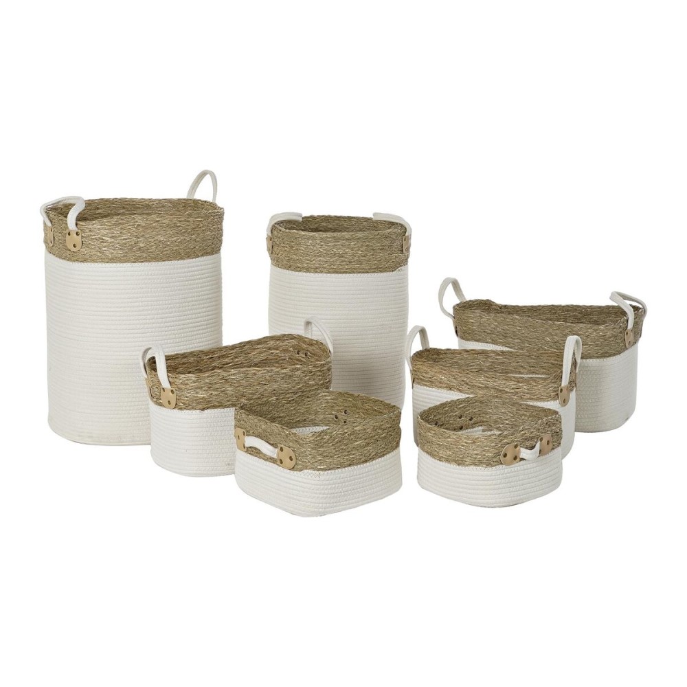 Set de Coșuri DKD Home Decor Alb Maro Fibră naturală 41 x 41 x 52,5 cm