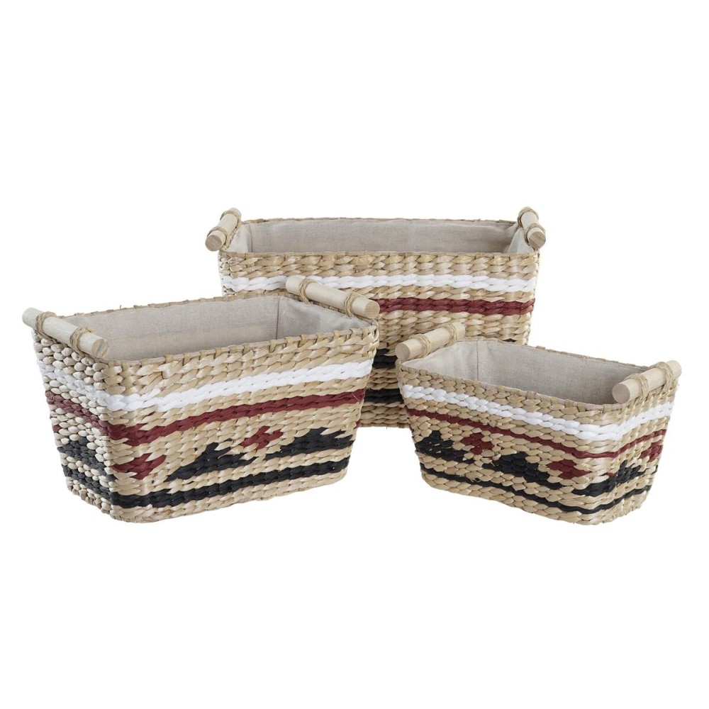 Set de Coșuri DKD Home Decor Alb Negru Castaniu Natural Fibră naturală 39 x 27 x 24 cm 3 Piese