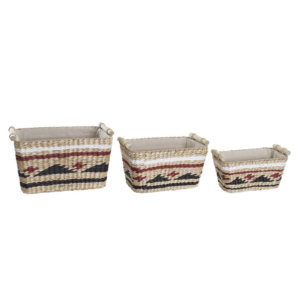 Set de Coșuri DKD Home Decor Alb Negru Castaniu Natural Fibră naturală 39 x 27 x 24 cm 3 Piese