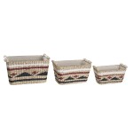 Set de Coșuri DKD Home Decor Alb Negru Castaniu Natural Fibră naturală 39 x 27 x 24 cm 3 Piese
