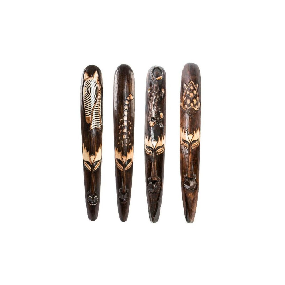 Decorațiune de Perete DKD Home Decor Bej Lemn Maro închis Mască Tribal (15 x 6 x 100 cm) (4 Unități)