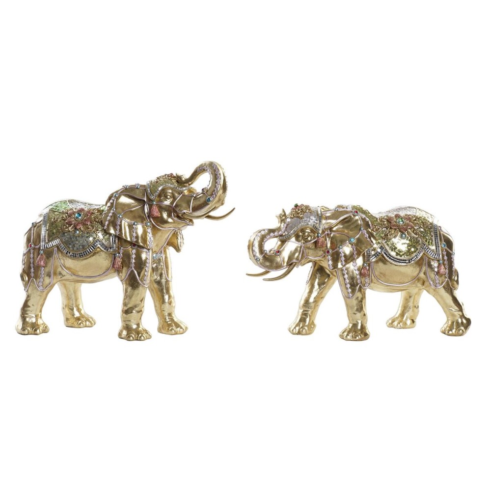 Figură Decorativă DKD Home Decor Elefant Auriu* Rășină Multicolor (45,5 x 20 x 35 cm) (2 Unități)