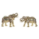 Figură Decorativă DKD Home Decor Elefant Auriu* Rășină Multicolor (45,5 x 20 x 35 cm) (2 Unități)