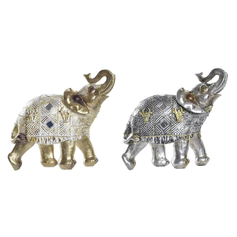 Figură Decorativă DKD Home Decor Elefant Argintiu Auriu* Rășină (22,5 x 10,7 x 21,5 cm) (2 Unități)