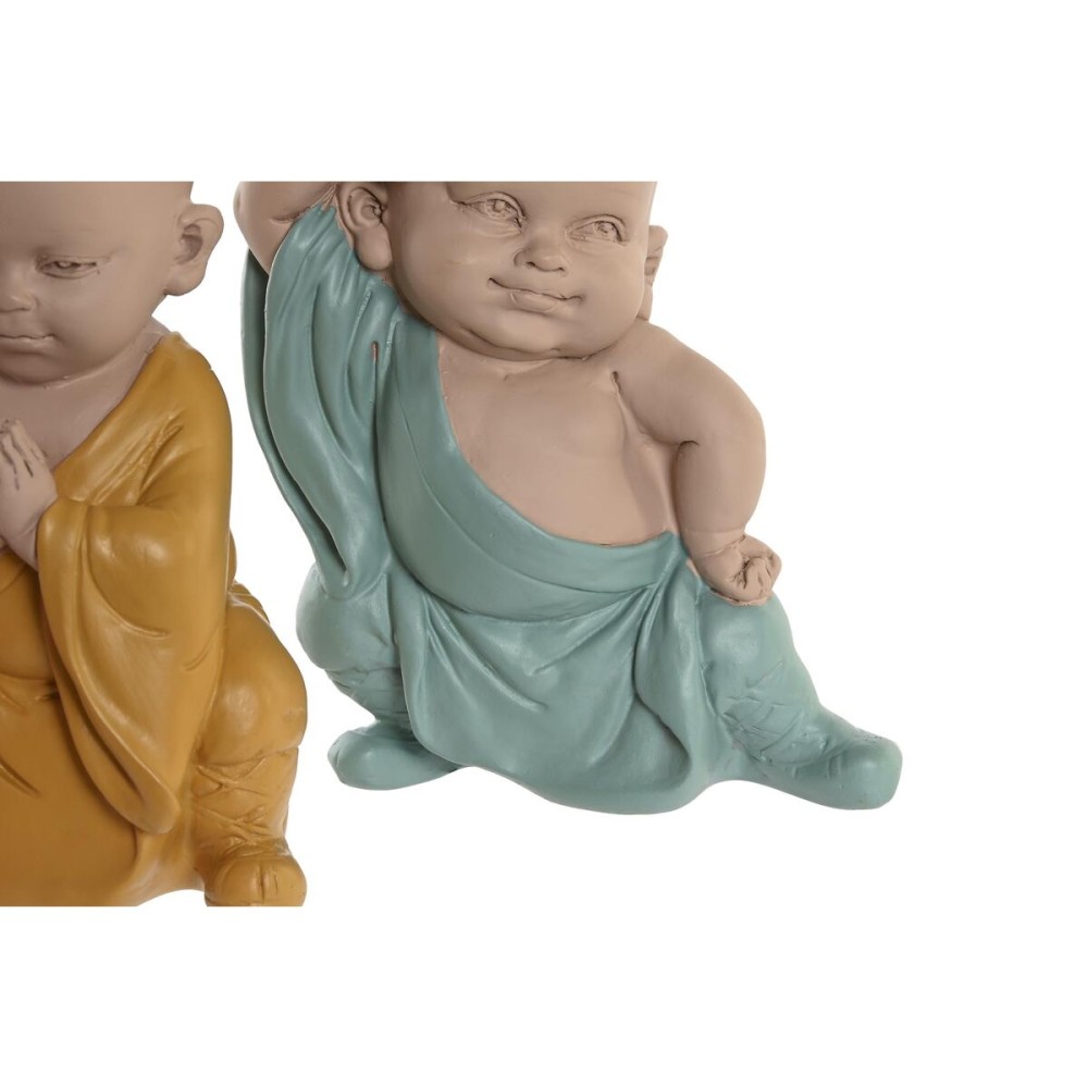 Figură Decorativă DKD Home Decor Albastru Roz Galben Rășină Călugăr (8 x 5,5 x 12,7 cm) (3 Unități)