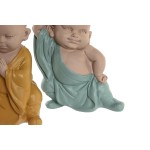 Figură Decorativă DKD Home Decor Albastru Roz Galben Rășină Călugăr (8 x 5,5 x 12,7 cm) (3 Unități)