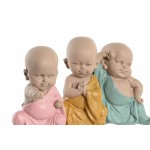 Figură Decorativă DKD Home Decor Albastru Roz Galben Rășină Călugăr (8 x 5,5 x 12,7 cm) (3 Unități)
