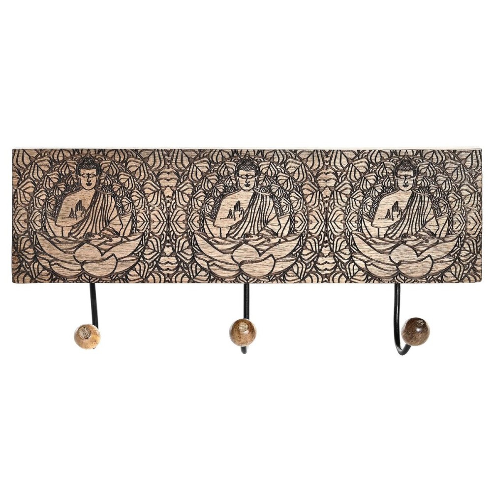 Cuier de perete DKD Home Decor Metal Lemn de mango Natural Buda Oriental 38 x 6 x 18 cm