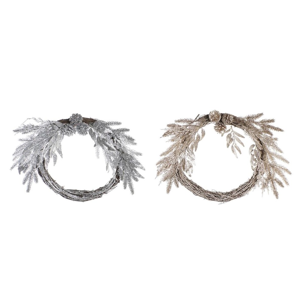 Coroană de Crăciun DKD Home Decor Metal Poliester (50 x 6 x 40 cm) (2 Unități)