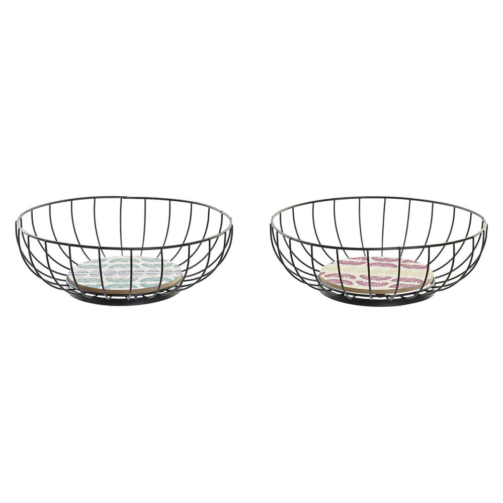 Fructieră DKD Home Decor Albastru Turquoise Metal Lemn MDF 28 x 28 x 11 cm (2 Unități)