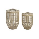Set de Coșuri DKD Home Decor Natural Maro Deschis Bambus (2 Piese)