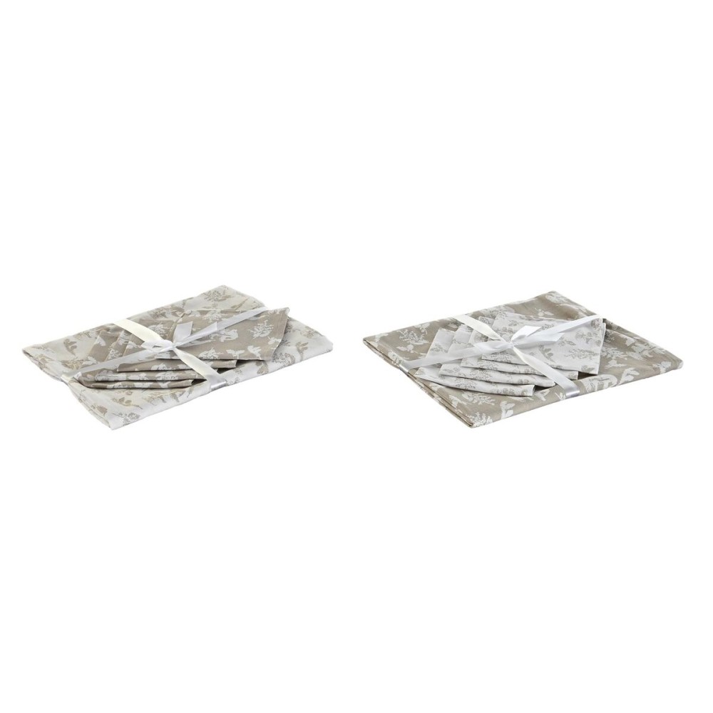 Față de masă și șervete DKD Home Decor 2 Unități 150 x 150 x 0,5 cm Bej Alb Maro Deschis